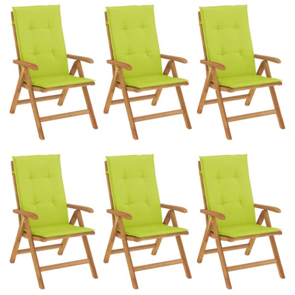 Fällbara fåtöljer med dynor, 6 st, massivt trä, teak