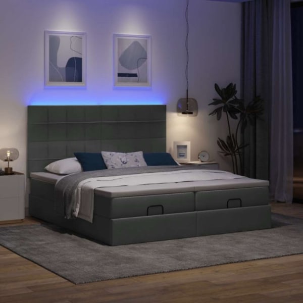 Ottoman sängram med madrasser mörkgrå 180x200 cm tyg