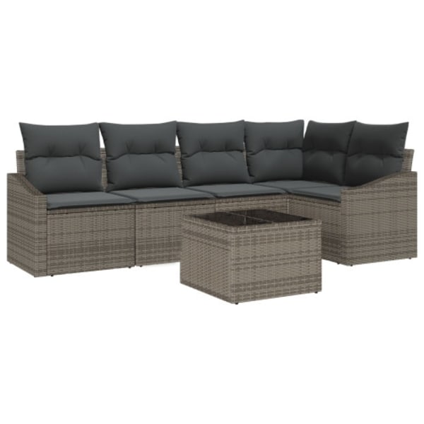 5-delat trädgårdsdining-set med kuddar svart polyrotning