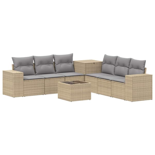 Soffset 8 st Beige och Ljusgrå Poly Rattan och stål
