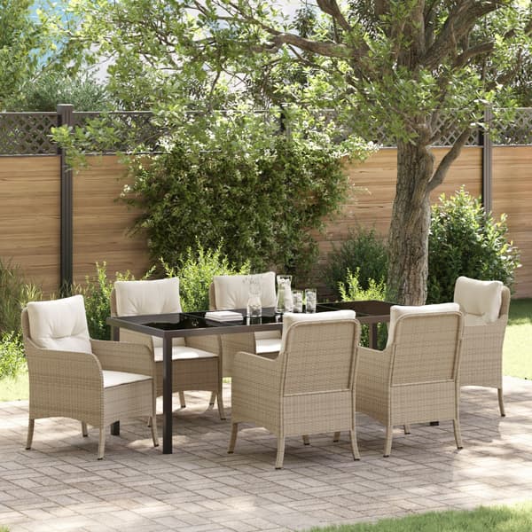 Trädgårdsmöbelset 7 st Beige konstrotting