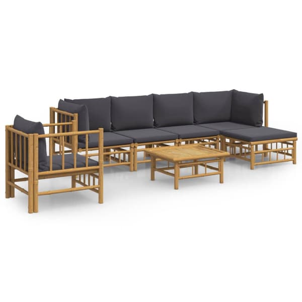 Loungegrupp 7 delar mörkgrå dynor bambu