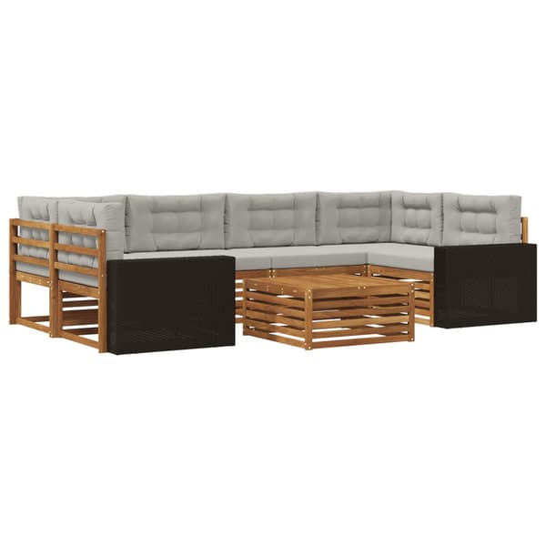Utomhussoffset med kudde 7 pcs Naturlig och ljusgrå Polyester