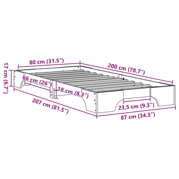 Sängram Vit 80 x 200 cm Massiv furu