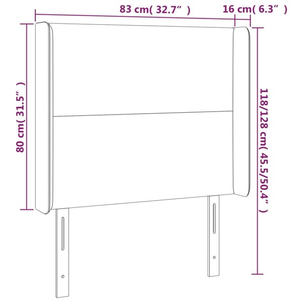 Sänggavel LED gräddvit 83x16x118/128 cm tyg