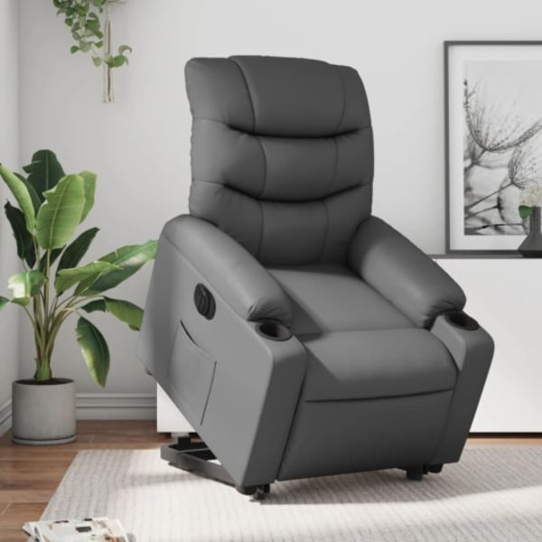 Reclinerfåtölj med uppresningshjälp grå konstläder