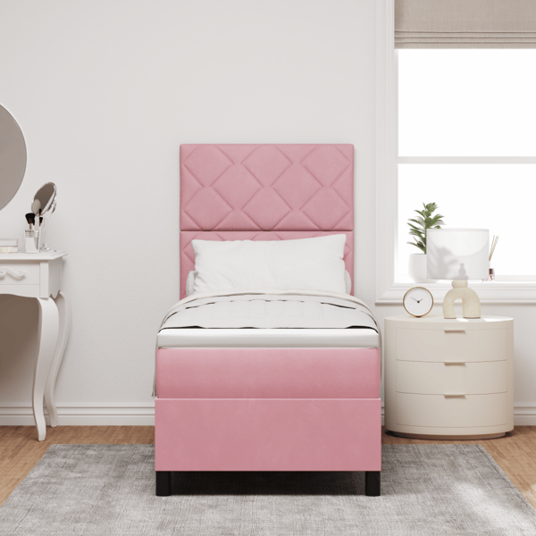 LED Box Säng med huvudgavel Rosa 80 x 200 cm Sammet