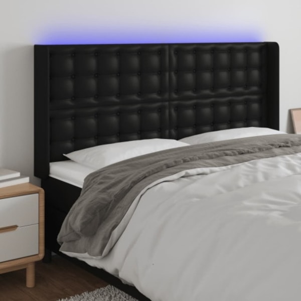 Sänggavel LED svart 163x16x118/128 cm konstläder