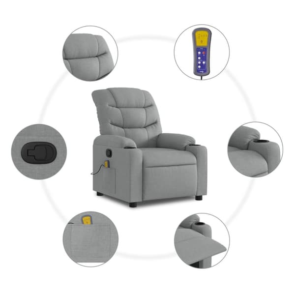 Massagefåtölj ljusgrå tyg