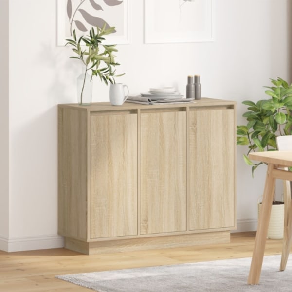 Sideboard med LED sonoma-ek 90x32x75 cm konstruerat trä