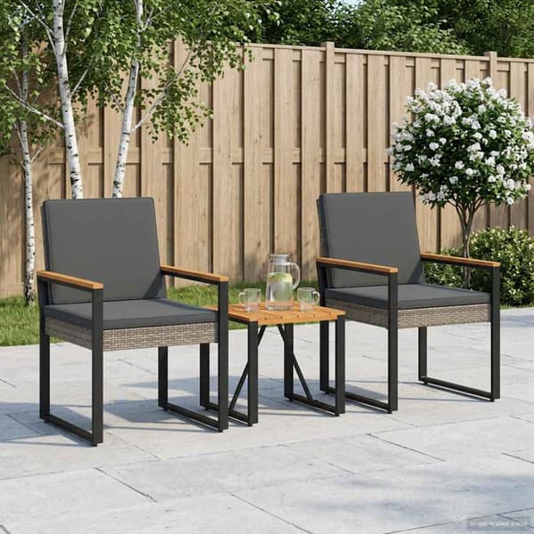 Utemöbelset med kudde 3 pcs Grå och mörkgrå konstrotting