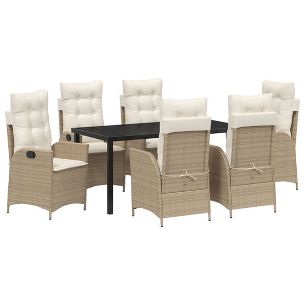 Trädgårdsmöbelset med kudde 7 pcs Beige konstrotting