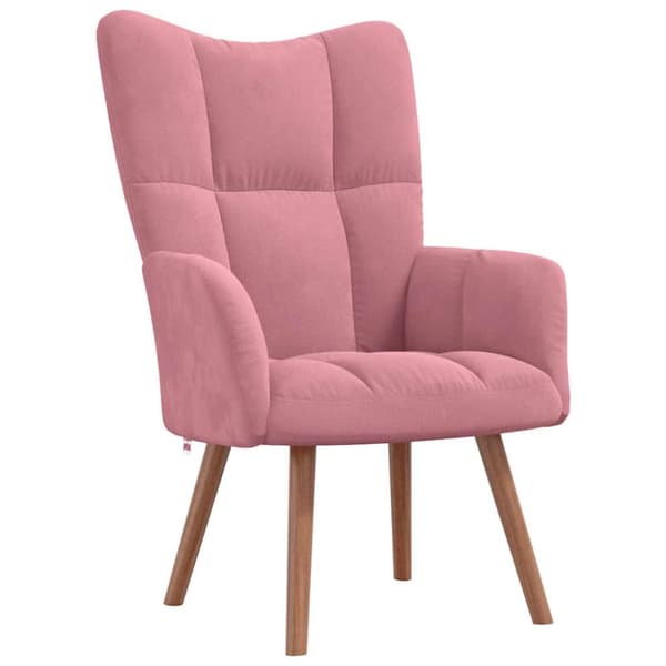 Vilstol med fotpall rosa sammet