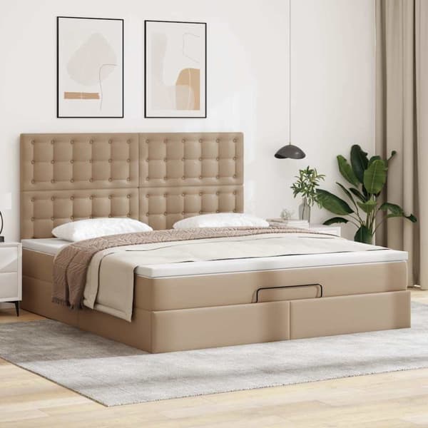 Ottoman sängram med madrass cappuccino 160x200 cm konstläder