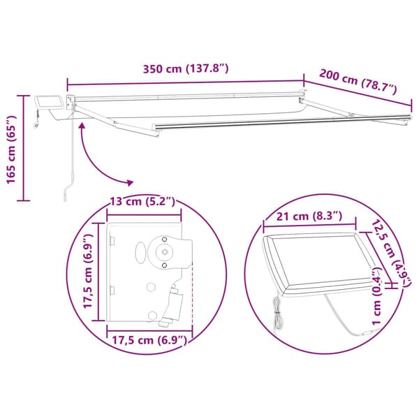 Manuell utdragbar markis med LED-lampor 3,5 x 2 m