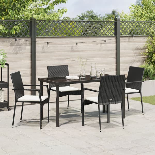 Trädgårdsmöbelset med kudde 5 pcs Svart konstrotting