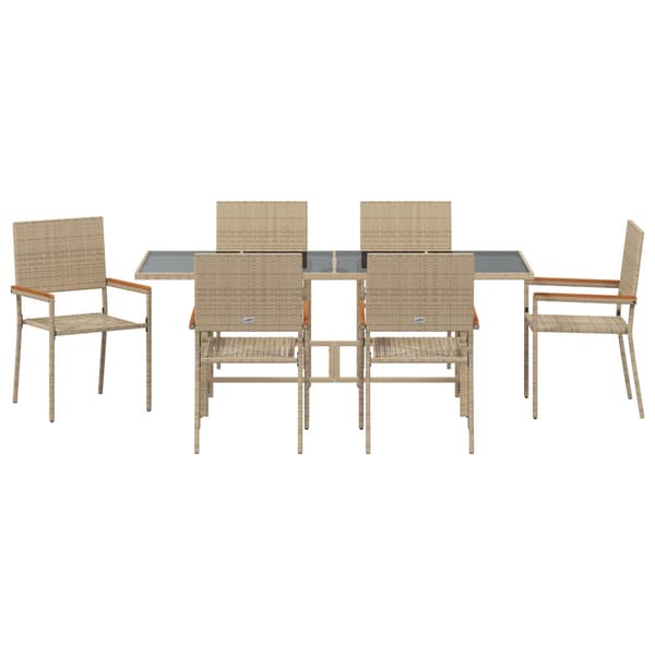 Trädgårdsmöbelset 7 pcs Beige konstrotting