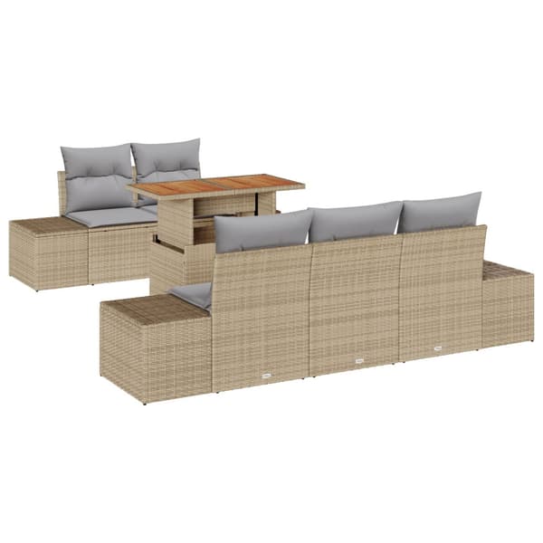 Trädgårdsmöbelset med kudde 6 pcs Beige och Grå