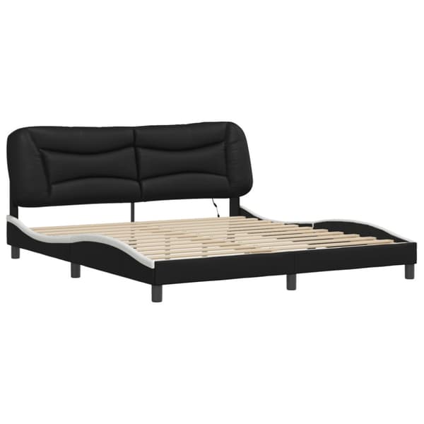 Bed Frame with LED without Mattress "Hvar" Black and White 180x200 cm