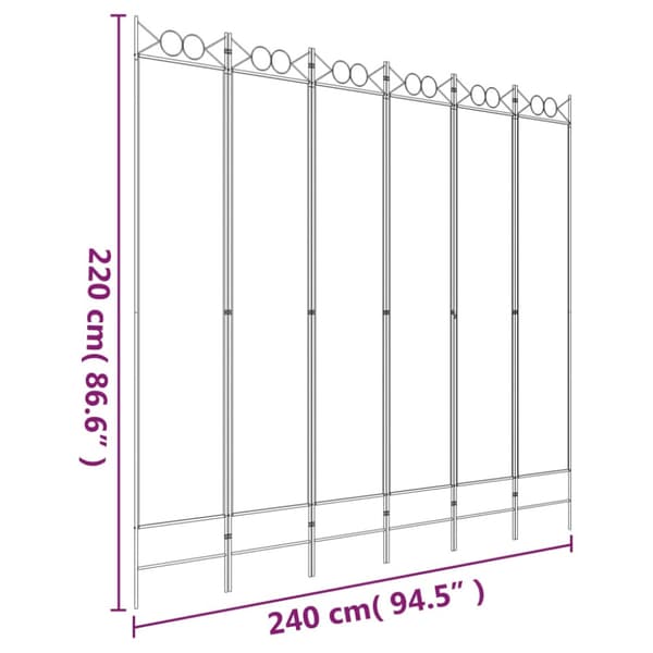Rumsavdelare 6 paneler vit 240x220 cm tyg