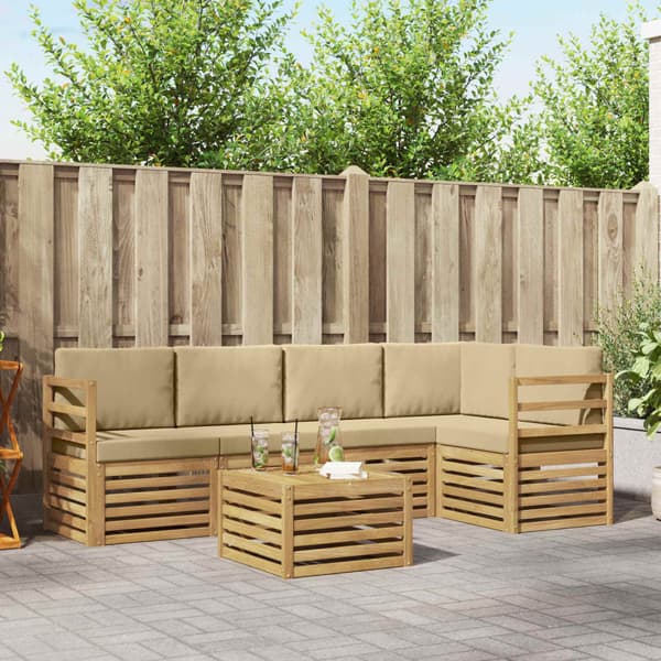 Utomhussoffset 6 pcs Vit och Beige 59 x 59 x 37 cm Polyester