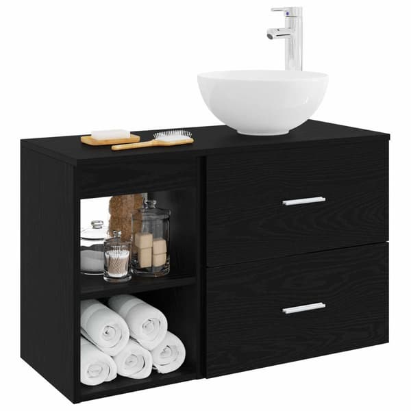 Badrumsmöbelset 2 pcs Svart ek Konstruerat trä