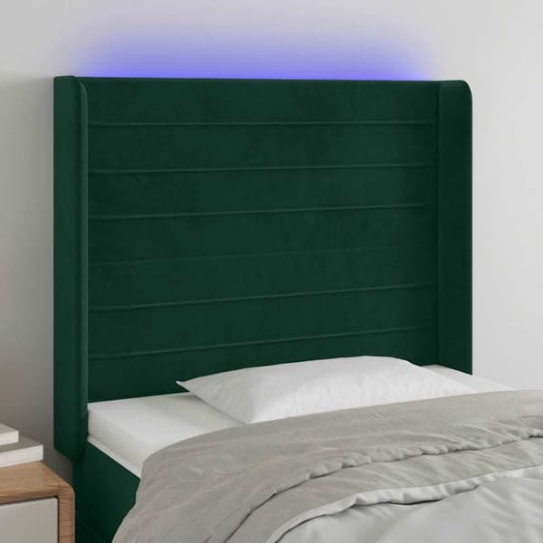 Sänggavel LED mörkgrön 103x16x118/128 cm sammet