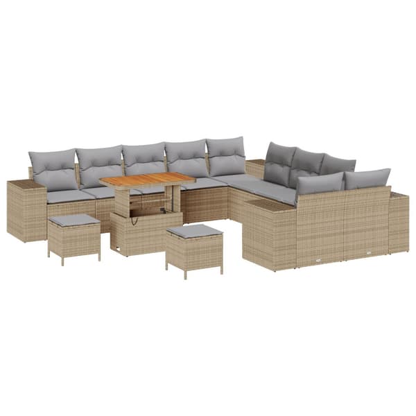 Trädgårdsoffset med kudde 13 pcs Beige konstrotting