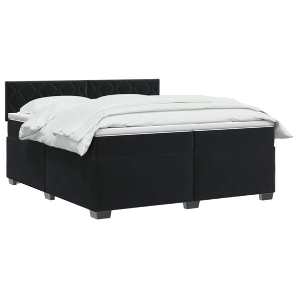 Boxspring säng med madrass och LED Svart 200 x 200 cm Sammet