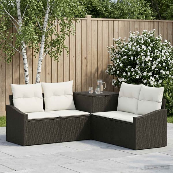 Soffset 5 st Svart och krämvit Poly Rattan och stål