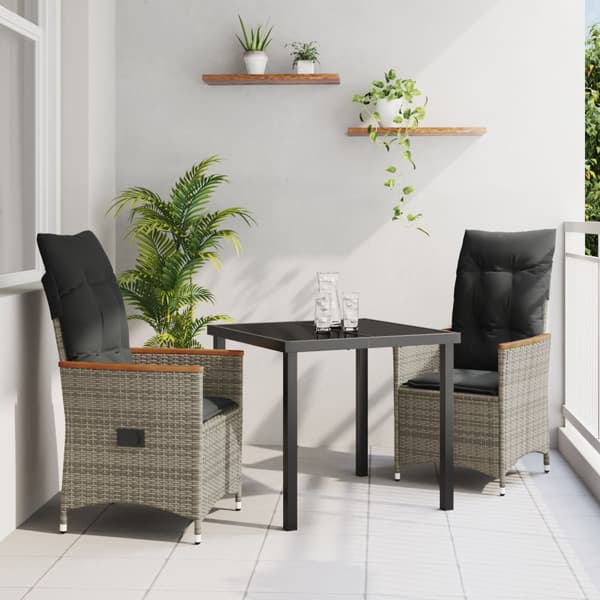 Trädgårdsmöbelset med kudde 3 pcs Grå konstrotting