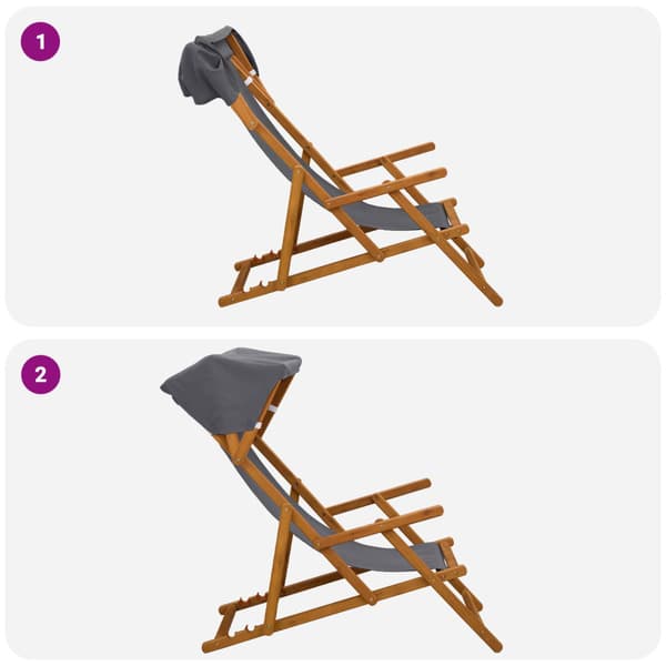 Deck Chair 2 st 3 Position Massiv Eukalyptus Trä Grå