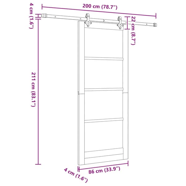 Skjutdörr 86 x 211 cm Konstruerat trä Vit