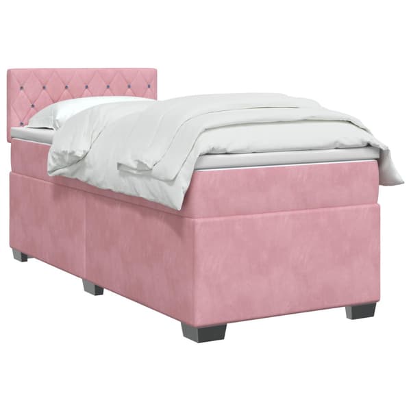 Boxspring säng med madrass och LED Rosa 100 x 200 cm Sammet