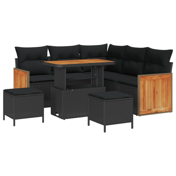 Trädgårdsoffset 8 pcs Svart Poly Rattan och Pulverlackerad Stål