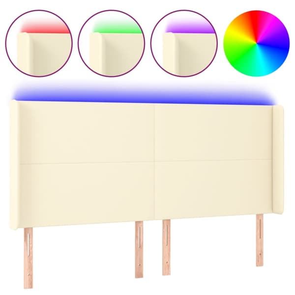 Sänggavel LED gräddvit 183x16x118/128 cm konstläder