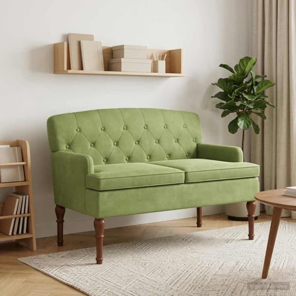 Loveseat med knapprapport Ljusgrön 111 x 65 x 79 cm Sammet