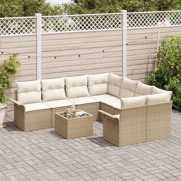 Trädgårdsoffset 9 pcs Beige och gräddfärgad konstrotting