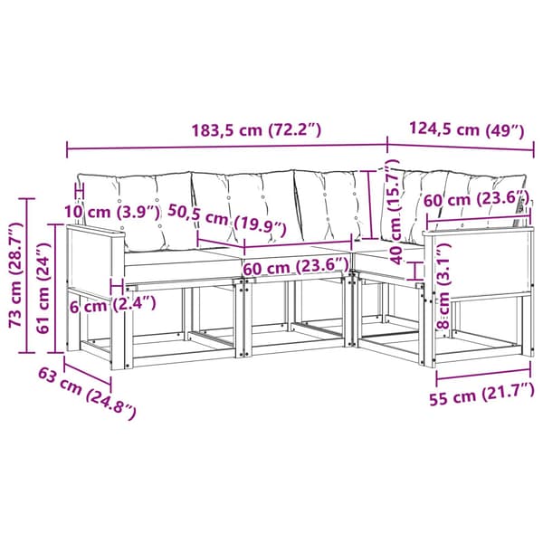 Utomhussoffset med kudde 4 pcs Naturlig och Grädde