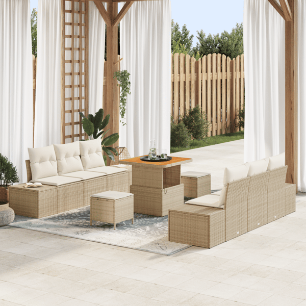Trädgårdsoffset 9 st 8-Antal sittplatser Beige Poly rattan