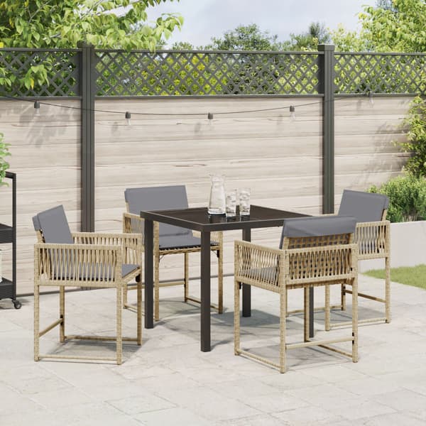 Trädgårdsmöbelset 5 pcs Beige konstrotting