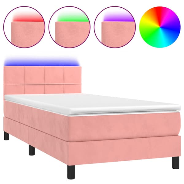 Ramsäng med madrass & LED rosa 90x190 cm sammet