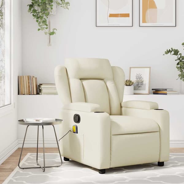 Massagefåtölj krämfärgad konstläder