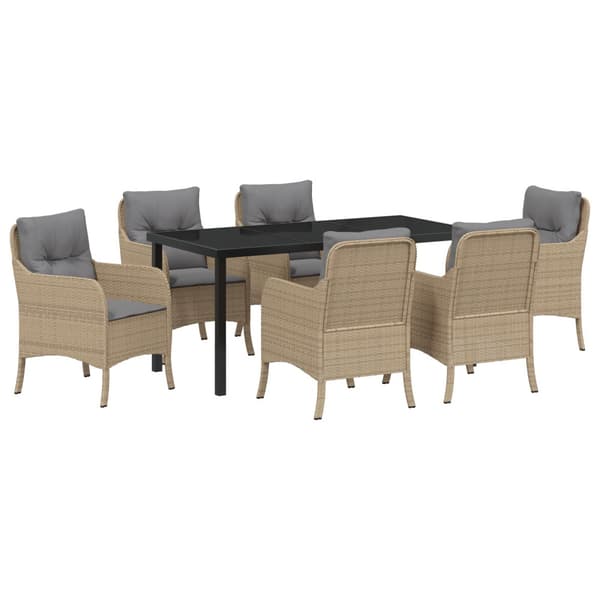 Trädgårdsmöbelset med kudde 7 pcs Beige konstrotting