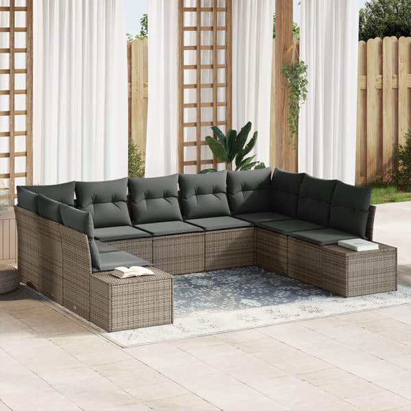 Trädgårdsoffset med kudde 9 pcs Grå Polyrattan