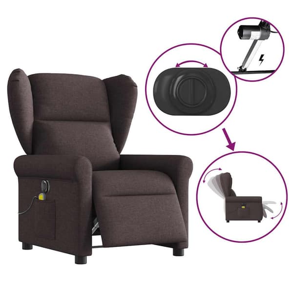 Elektrisk massagefåtölj mörkbrun tyg