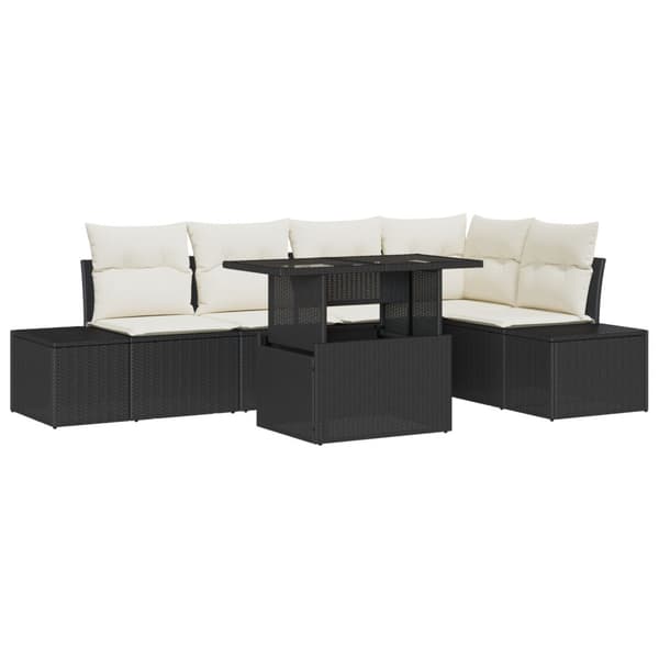 Trädgårdsoffset med lagring 6 pcs Svart Poly rattan
