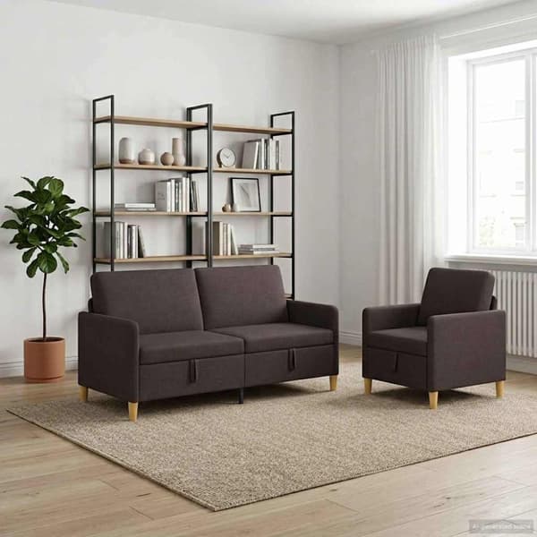 Soffgrupp med förvaring 2 pcs Mörkbrun Polyester