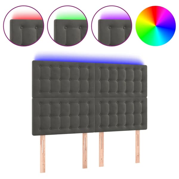 Sänggavel LED mörkgrå 144x5x118/128 cm sammet
