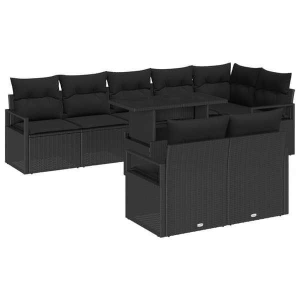 Trädgårdsoffset med kudde 9 pcs Svart konstrotting